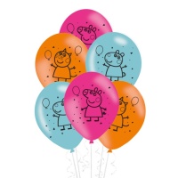Balões de látex Peppa Pig 28 cm - 6 unidades
