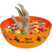 Trick or treat tigela laranja com mão 25 cm