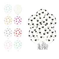 Balões de látex transparente com corações 30 cm - PartyDeco - 6 unidades