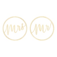 Pingentes decorativos de madeira Mr. and Mrs. - 2 unidades
