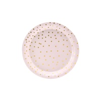Pratos redondos cor-de-rosa com pontos dourados 18 cm - 6 peças