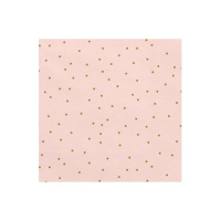 Guardanapos cor-de-rosa com pontos dourados 16,5 x 16,5 cm - 20 unid.