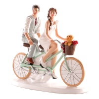 Noivo e Noiva em Bicicleta Tandem Topper para Bolo de Casamento - 16 x 18 cm