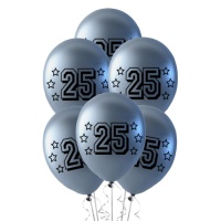 Balões prateados de 25º aniversário 30 cm - 6 peças