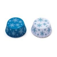 Formas para cupcakes com flocos de neve brancos e azuis - Decorar - 36 unidades