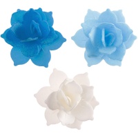 Mini obleas de nenúfar azul e branco de 4,5 cm - 8 unidades