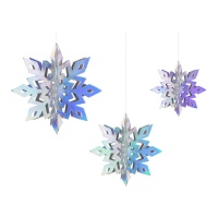 Pendente decorativo com estrelas 3D iridescentes - 6 peças