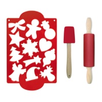 Kit de Natal com cortador múltiplo, rolo de massa e espátula - Scrapcooking - 3 pcs.