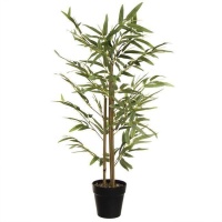 Planta de bambu artificial com caules de cor natural e vaso preto de 80 cm