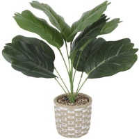 Planta artificial de folha grande com vaso de cimento com rebordo 12 x 36 cm