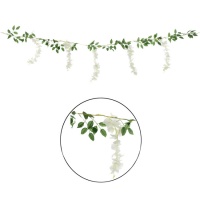 Guirlanda de glicínias brancas com folhas verdes - 1,7m