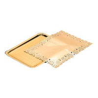 Tabuleiro retangular de cartão de 34 x 25 cm com guardanapo dourado