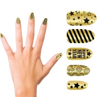 Unhas postiças de Feliz Ano Novo em dourado