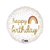 Balão Happy Birthday arco-íris branco 46 cm - Grabo