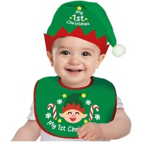 Conjunto de bebé duende de Natal com chapéu e babete