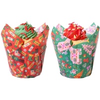 Chávenas para muffins com tulipas de papel com design natalício - PME - 24 unid.