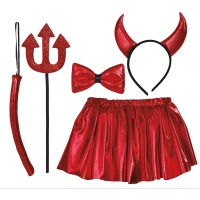 Conjunto do diabo com tutu, tiara, laço e tridente para criança - 5 peças