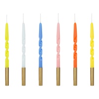 Velas em espiral de cores vivas 14 cm - 6 peças