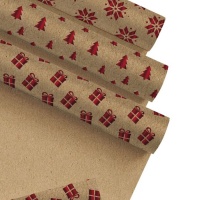 Papel de embrulho de Natal Kraft vermelho 2,00 x 0,70 m - 1 unid.