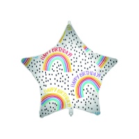 Balão estrela Arco-íris Feliz Aniversário 46 cm - Procos