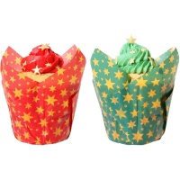 Chávenas de papel para muffins em forma de tulipa com estrelas de Natal douradas - PME - 24 unid.