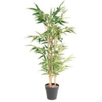 Planta de bambu artificial com caule claro e vaso preto de 1m