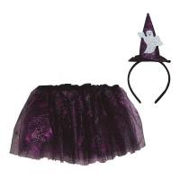 Conjunto de bruxa e fantasma para criança com tutu e tiara - 2 peças