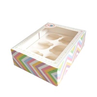 Caixa para 6 cupcakes impressos com janela 26,5 x 19,8 x 8 cm - Pastkolor