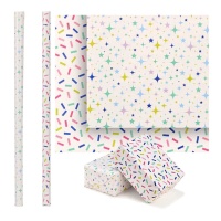 Papel de embrulho com estrelas e confetis 2,00 x 0,70 m - 1 unid.