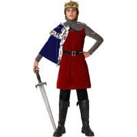 Fato de rei medieval com capa azul para criança