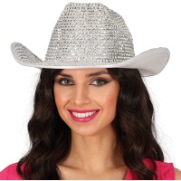 Chapéu de cowgirl com brilhantes prateados