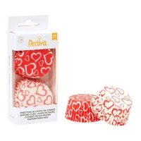 Cápsulas para cupcakes com corações brancos e vermelhos - Decora - 36 unidades