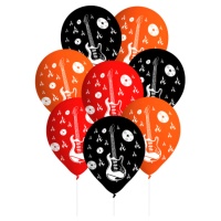 Balões de látex Rock & Roll 27 cm - Festa Conver - 8 unid.