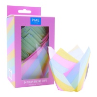 Forminhas de papel para muffins em forma de tulipa com riscas arco-íris - PME - 24 unid.