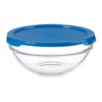 Tupper de vidro redondo de 595 ml com tampa azul