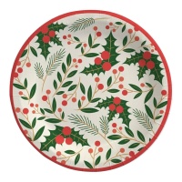 Pratos de Natal com flores de azevinho 23 cm - 6 pcs.