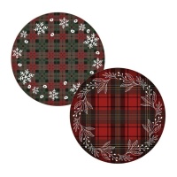 Individual de Natal tartan redondo de 38 cm - 1 unid.