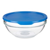 Tupper de vidro redondo de 1135 ml com tampa azul