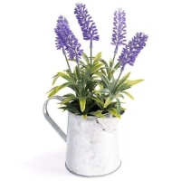 Planta e folhas de lavanda artificial com jarro de metal 15 x 9 x 24 cm