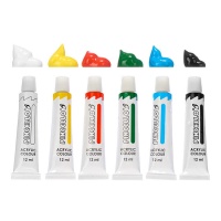 Tinta acrílica 12 ml - Pincel - 6 potes