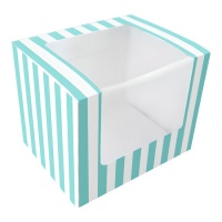 Caixa de pastelaria branca e azul com janela 12,5 x 10 cm - 1 unid.